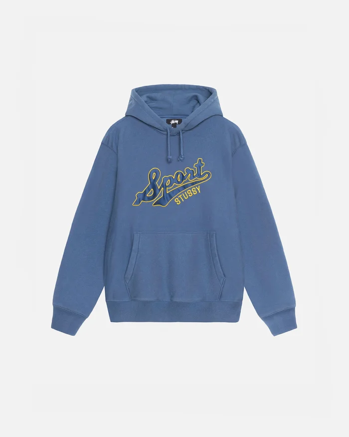 STUSSY SATIN PATCH OVERSIZED HOODIE BLUE