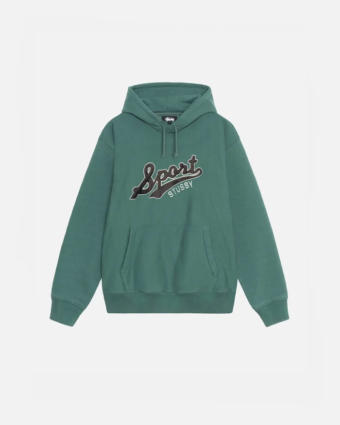 STUSSY SATIN PATCH OVERSIZED HOODIE GREEN